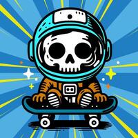 astronaut illustration playing skateboard in attractive pose in cartoon hand drawn style vector