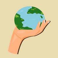hand holding a globe on a beige background vector