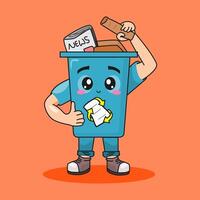 cartoon trash can character holding a paper trash can vector