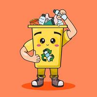 cartoon character of a garbage can with a recycling symbol vector