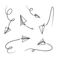 Set of doodle paper plane icon. Hand draw paper airplane. vector