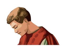 A man in a red robe is looking down vector