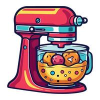 A red mixer with dough in it vector
