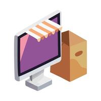 An illustration of a computer monitor and a box vector
