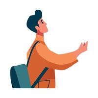 Man with backpack and backpack pointing to something vector