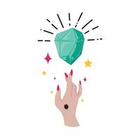 Hand holding a green gem, with stars and a star vector