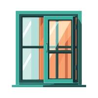 An open window with a green frame and a glass pane vector