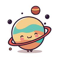 Cartoon planet with a smiley face and a ring around it vector