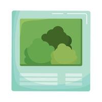 A computer screen with a green tree and a cloud vector