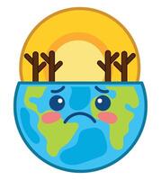 Earth with trees and sun in the background, sad and sad earth, earth with trees and sun vector