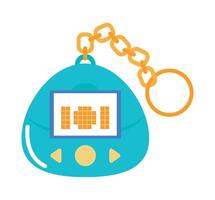 A small blue and white keychain with a computer on it vector