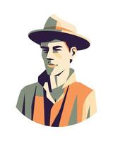 A man in a hat and vest is shown vector