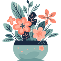 uma vaso com flores e folhas em uma Preto fundo png