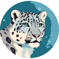A snow leopard in a circle with a blue background png