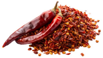 Fresh red chilies and chili flakes available, cut out transparent png