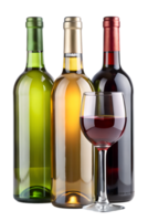 Wine bottles and a glass on a neutral backdrop, cut out transparent png