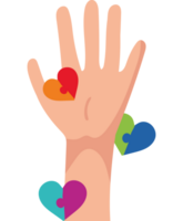 A hand with colorful hearts on it png