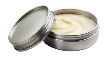 Cream in a tin container ready for use, cut out transparent png
