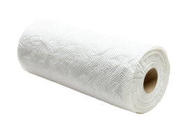 Roll of white paper towels on a plain background, cut out transparent png