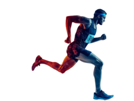 Runner in action during a sprinting competition, cut out transparent png