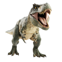 Life-like dinosaur model roaring in dynamic pose, cut out transparent png