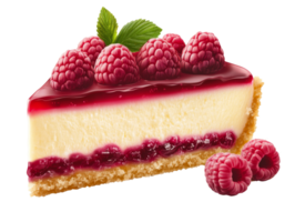 Raspberry cheesecake slice on white, cut out transparent png