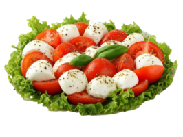 Fresh salad with tomatoes and mozzarella cheese, cut out transparent png