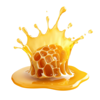 A honeycomb splashing into fresh golden honey, cut out transparent png