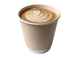 Warm latte art in a simple paper cup, isolated transparent png