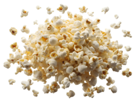 Popcorn scattered on a white background, isolated transparent png