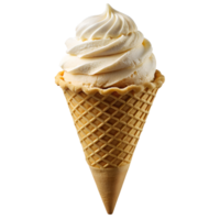 Creamy vanilla ice cream in a waffle cone, isolated transparent png