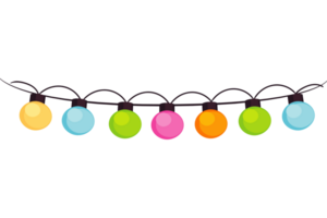 A string of colorful christmas lights on a black background png