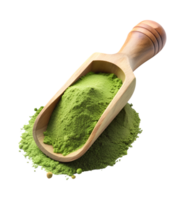 Matcha powder with scoop on white, isolated transparent png