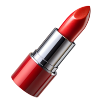 Bright red lipstick in a sleek silver tube, isolated transparent png
