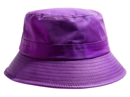 Bright purple bucket hat with a curved brim, isolated transparent png