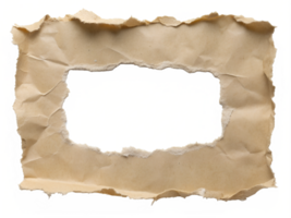 Old torn paper frame showcasing a blank center, isolated transparent png