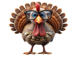 Turkey with glasses posing for a playful portrait, isolated transparent png