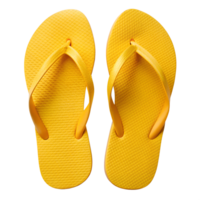 Yellow flip flops on a flat surface, isolated transparent png