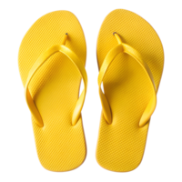 Bright yellow flip flops on a light background, isolated transparent png
