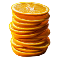 Sliced orange stacked neatly on a white background, cut out transparent png