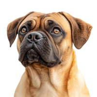 Loyal dog with expressive eyes looking upward, cut out transparent png