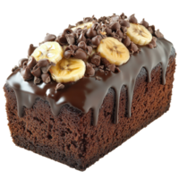 Rich chocolate banana loaf cake with toppings, cut out transparent png