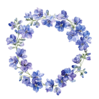 A circular arrangement of blue spring flowers, cut out transparent png