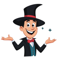 Animated magician displaying tricks with a smile, cut out transparent png