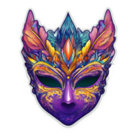 Colorful artistic mask with feathers and patterns, cut out transparent png