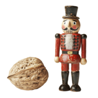 Vintage nutcracker with walnut on white, cut out transparent png