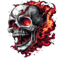 Fiery skull design emerging from vibrant flames, cut out transparent png
