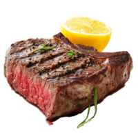 Grilled steak with lemon and herbs for dinner, transparent png
