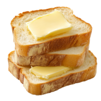 Freshly buttered toast stacked on a plate, transparent png