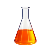 Laboratory flask with bright orange liquid at dusk isolated transparent background png